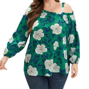 Bloomchic Green Lantern Sleeve Adjustable strap one shoulder blouse
